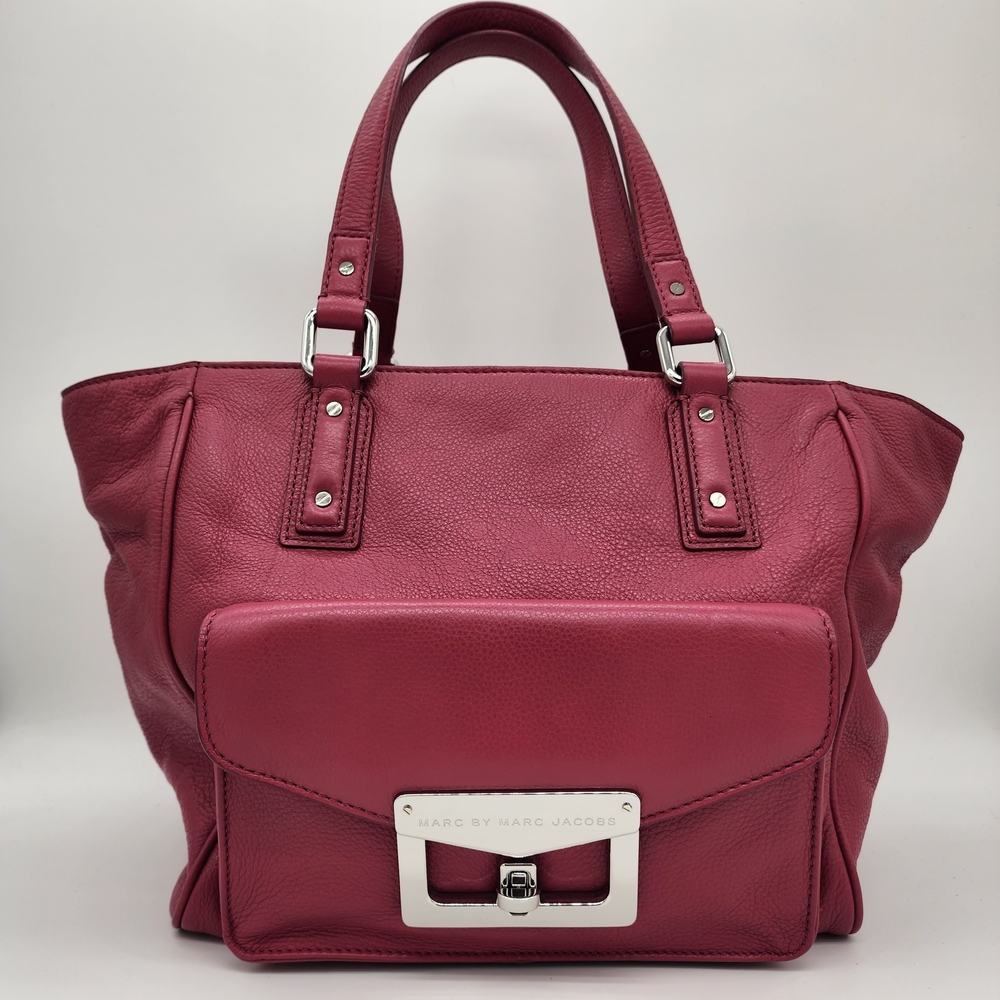 Marc by Marc Jacobs Bianca Hayley Fuchsia Raspberry Pink Leather Tote Turnlock